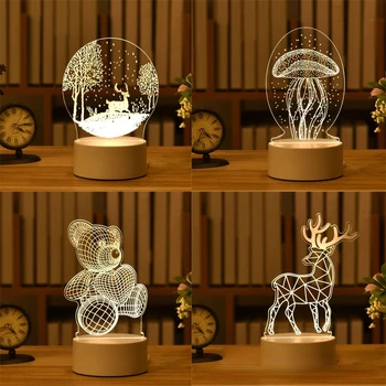 3D Лампа Акрилна USB Led Нощна Лампа Неонова реклама Лампа Коледни Коледна Украса за Дома Спалня Декор за Рожден Ден, Сватбени Подаръци на Нова