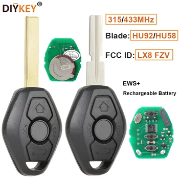 DIYKEY FCC: LX8 FZV HU92/HU58Blade 315 Mhz/433 Mhz EWS Акумулаторна Батерия, Дистанционно Ключодържател 3Б Чип ID44 за BMW 3 5 6 7 8 серия