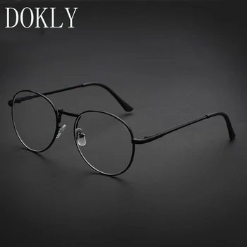 DOKLY Реколта Кръгли Очила Мъжки Дамски слънчеви Очила Метална черна Рамка Очила реколта Дамски Оптика Очила с Прозрачни лещи очила