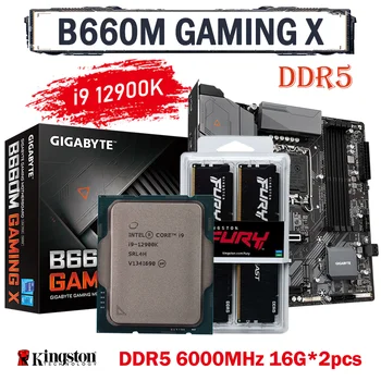 Gigabyte B660M GAMING X DDR5 дънна Платка Комплект Комбо + Intel Core i9 12900 ДО + FURY Beast 6000 Mhz 16 Г * 2 бр. Комплект от три елемента 128 GB Нови