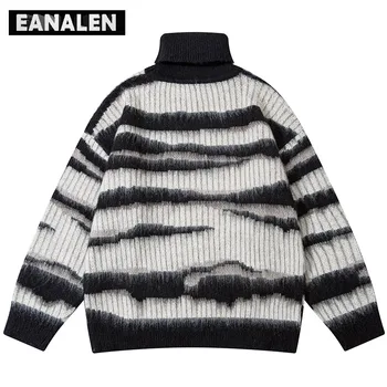 Harajuku ретро шарени вязаный пуловер с черепашьим деколте, мъжки зимна жилетка оверсайз, пуловер, дебел пуловер, дядо, грозен пуловер, жена
