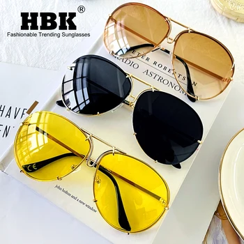 HBK Модни Пилотните Ретро Огледални Слънчеви Очила Дамски Маркови Дизайнерски Жълти Слънчеви Очила Мъжки Улични Очила За Шофиране Нюанси за Мъже