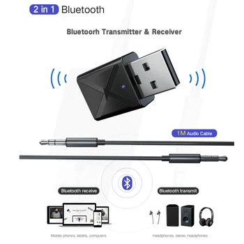 Kebidu Bluetooth Предавател Приемник 5,0 Адаптер USB AUX Ключ Безжични Слушалки, PC Музикален Рецептор Аудио Bluetooth Adaptador