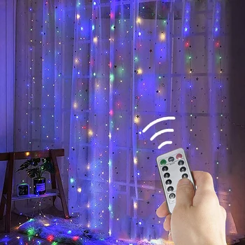 Led Гирлянди Завеса Венец Дистанционно Управление USB Спалня Лампата е Открит Страхотна Градина Коледни Светлини Празнична Украса Лампа