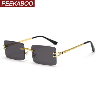 Peekaboo зелени сини огледални слънчеви очила без рамки мъжки uv400 2022 женски без рамки ретро слънчеви очила за мъже цветни високо качество