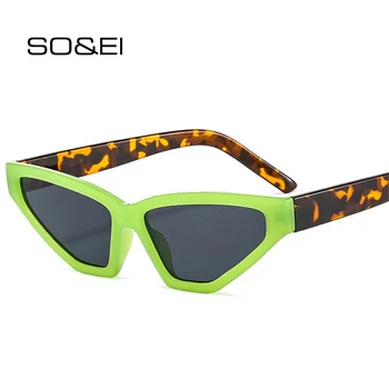 SO & EI Ins-Популярните Модни Дамски Слънчеви Очила с Кошачьим Око, Ретро Триъгълни Цветни Очила, Нюанси UV400, Мъжки Зелени Лилави Слънчеви Очила
