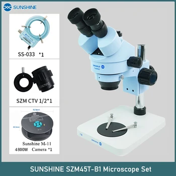 SUNSHINE SZM45T-B1 Тринокулярный HD Стерео Микроскоп 7X-45Ч С Led Лампа за Ремонт на Мобилен телефон Микроскоп