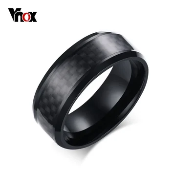 Vnox Черно Въглеродни Влакна Пънк Пръстен За Мъже 8 мм от Неръждаема Стомана, Сватбени Мъжки Пръстени Бижута