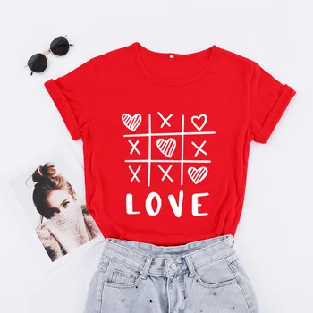 XOXO Love Heart Риза на Свети Валентин, Модни Памучен Эстетичная Женска тениска За момичета, забавно графична Ежедневни Тениска с Кръгло деколте и къс Ръкав