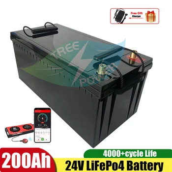 Водоустойчив 24 В 200AH Lifepo4 Батерии, без 100AH 300AH за Инвертор на Слънчевата RV EV AGV Ски Колата количката Резервно Захранване + 20A Зарядно Устройство