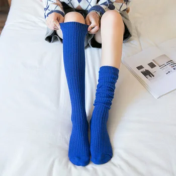 Есенно-зимни Чорапи Дамски Топли Кашмир Ластични Чорапи До Коляното в Черно, Синьо, Лилаво, Сиво, Вино-червено