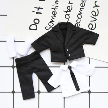 Кукла костюм OB11 размер бяла риза с вратовръзка + костюм на Жокера панталони + тънко яке + чорапи костюм Черен костюм от 4 теми сив костюм