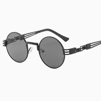 Метални Слънчеви Очила В Стил Steampunk, Мъжки И Дамски Модни Кръгли Очила, Маркови Дизайнерски Vintage Слънчеви Очила, Висококачествени Очила UV400, Нюанси