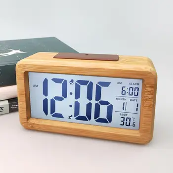 На голям екран LED Digital alarm clock Температурен Монитор Дървени Цифрови Настолни Часовници, Настолни Led Часовници despertador настолни часовници