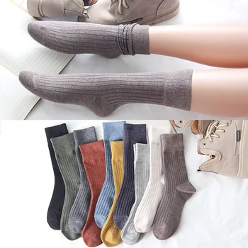 Нови есенно-зимни Чорапи със средна дължина, Корейски Обикновена Памучни Чорапи, Японски дамски Чорапи със средна дължина