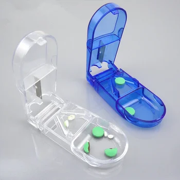Практично Отделение За Съхранение На Таблетки Кутия Държач За Медицински Таблетки Безопасно Нож Сплитер Половината Кутия Организатор Пластмасова Кутия За Съхранение