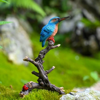 Творчески птица украса моделиране на животни зимородок щанд клон градина бонсай, декорация смола занаяти мебели