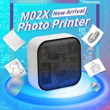 Фотопринтер Phomemo M02X Преносим принтер с разделителна способност е 203 dpi, Бързо зареждане и по-дълъг живот на батерията за етикети, Самозалепващи Термобумага
