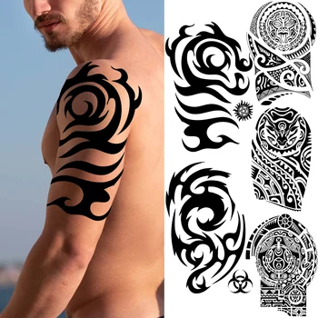 Черно Тотем Ръка Лъв Маорите Племенни Временни Татуировки За Мъже Възрастен на Племето на Маорите Фалшиви Татуировки Етикети Реалистична Татуировка За Боди арт